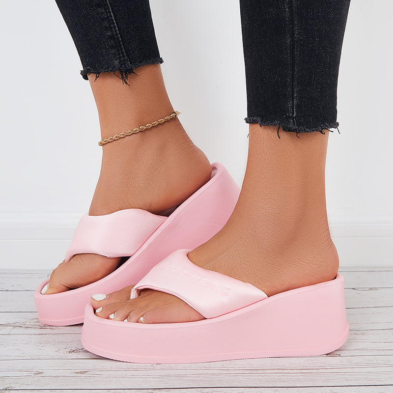 Soft Platform Wedge Slippers Thong Slides Flip Flop Sandals