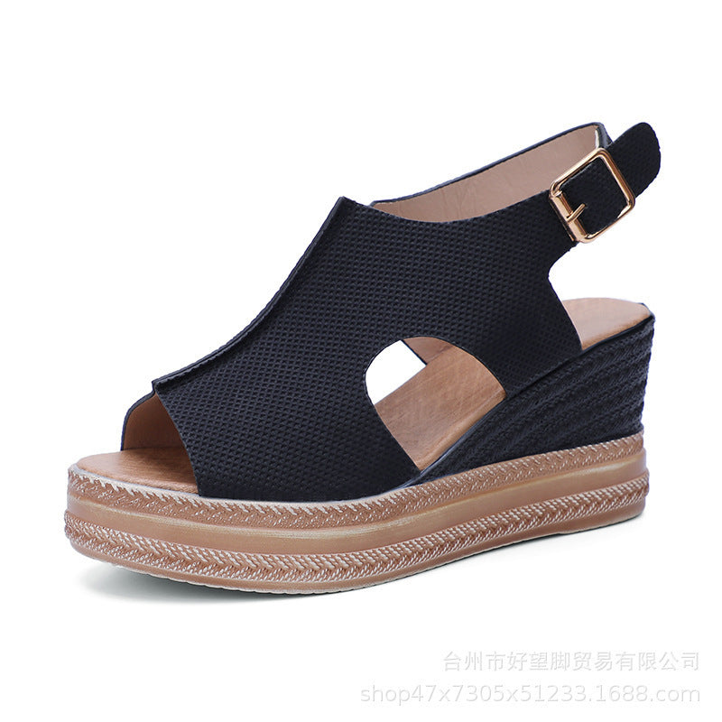 Buckle Detail Slingback Wedge Sandals