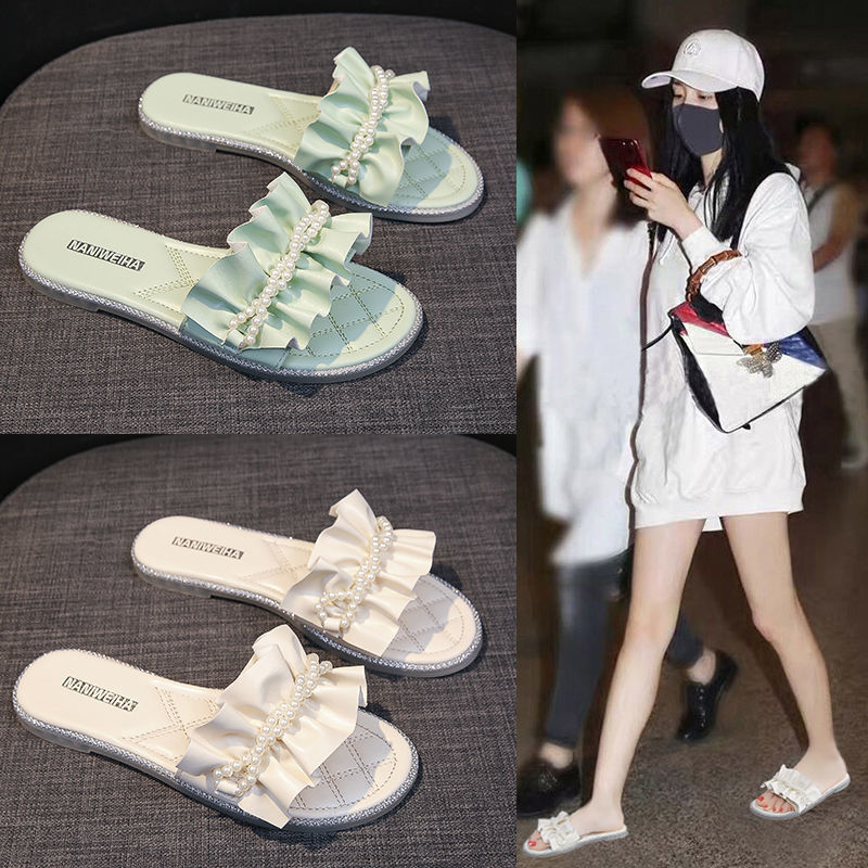 Women's Pearl Rhinestone Summer Outdoor Fashion Flat Sandals