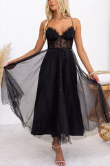 Carrie In Paris Tulle Lace Suspenders Party Maxi Dress