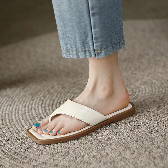 Women's French Style Flat Square Toe Summer Sandals