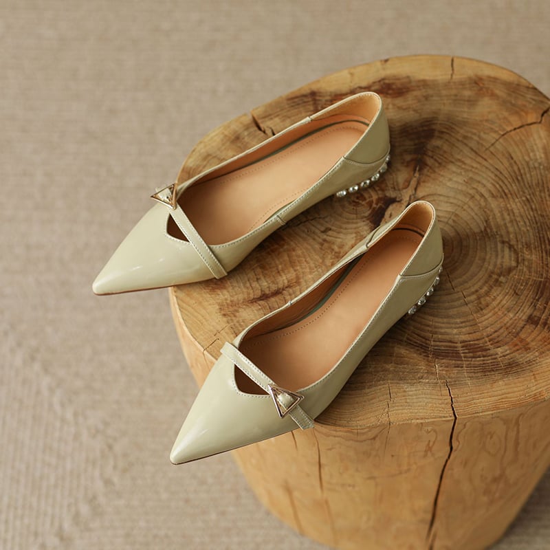 Waleria Pointy Toe Block Heels Mary Jane Flats