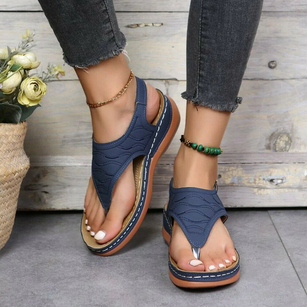 Low-Wedge Leather Orthopedic Arch Support Sandals Diabetic Walking Sandals