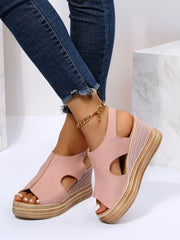 Buckle Detail Slingback Wedge Sandals