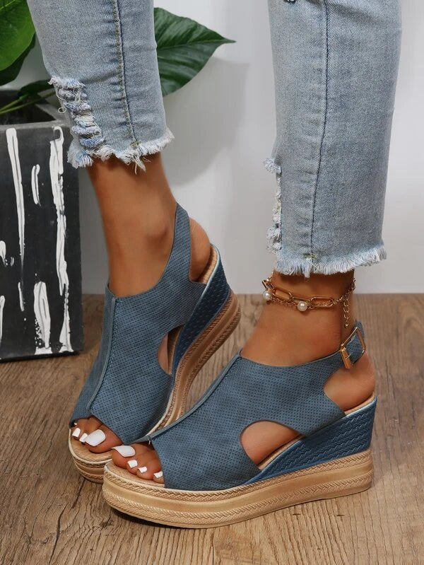 Buckle Detail Slingback Wedge Sandals