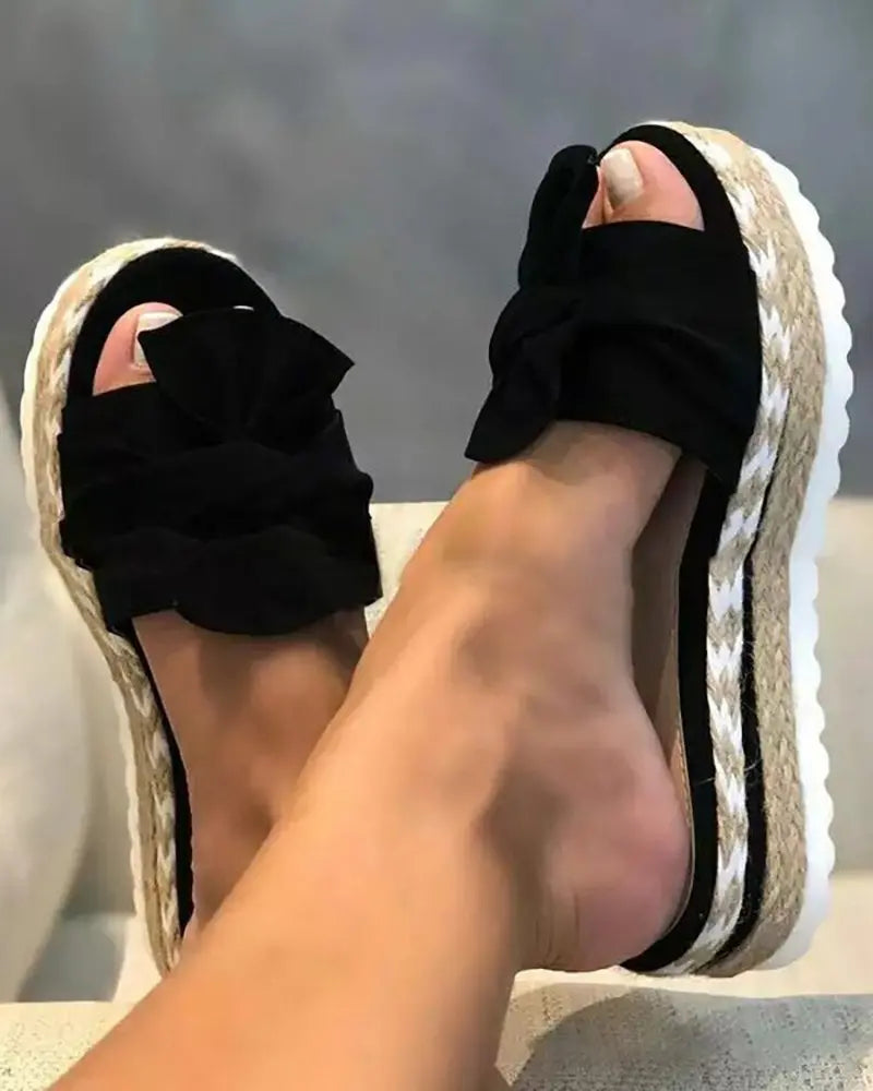 Bowknot Wedge Heel Platform Sandals Slippers