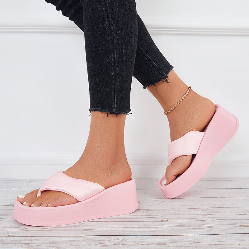 Soft Platform Wedge Slippers Thong Slides Flip Flop Sandals