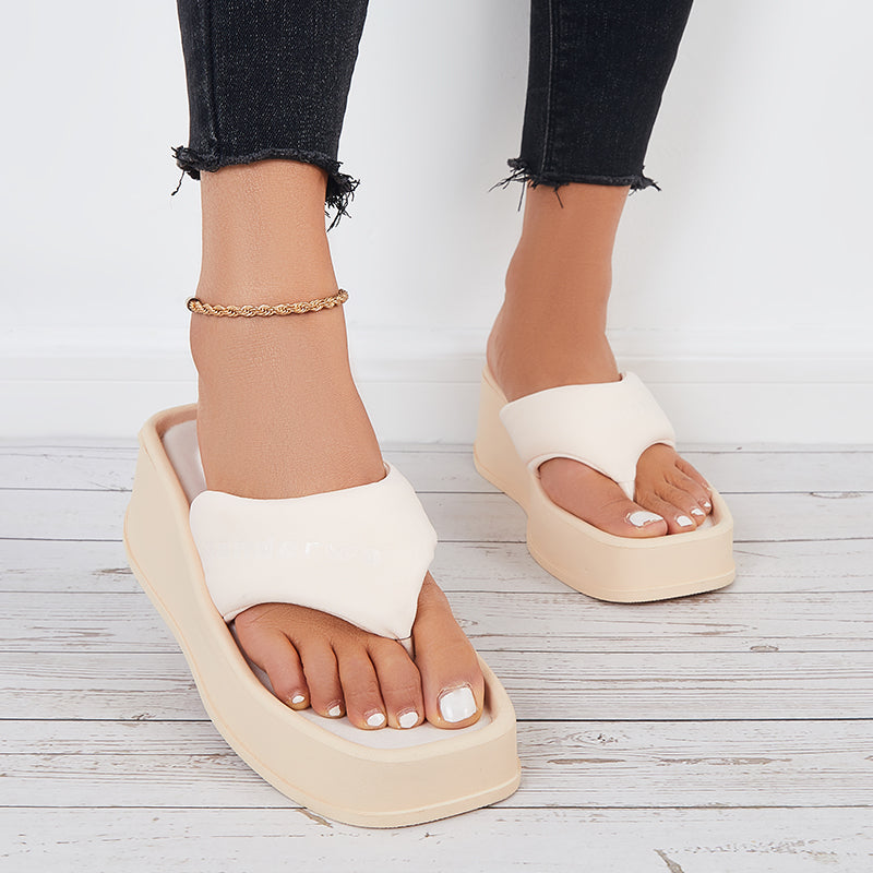 Soft Platform Wedge Slippers Thong Slides Flip Flop Sandals