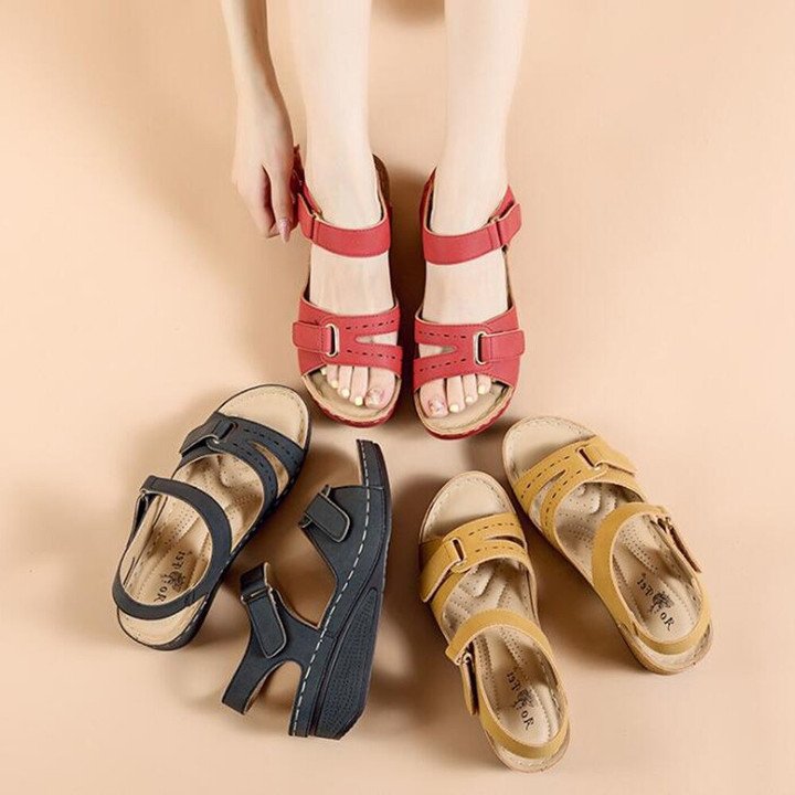 Orthopedic Wedge Velcro Leather Sandals