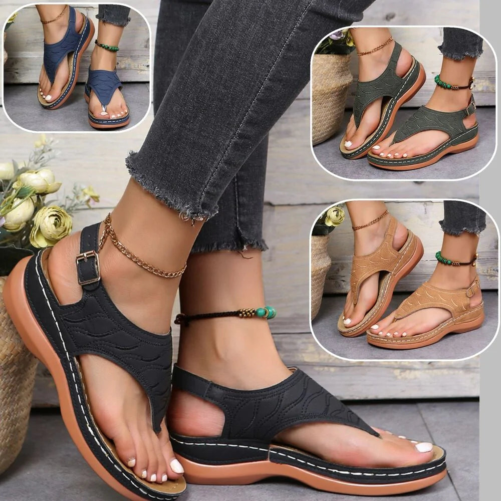 Low-Wedge Leather Orthopedic Arch Support Sandals Diabetic Walking Sandals