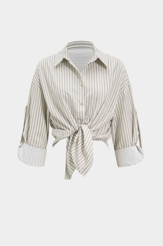 Stripes Print Button Short-Sleeve Shirt