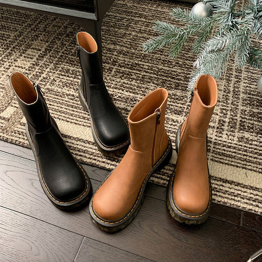 Classic Platform Chelsea Boots Handmade Genuine Leather Black/Orange