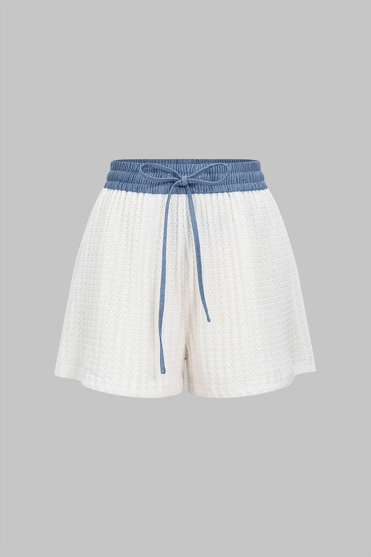 Tie Front Patchwork Shorts