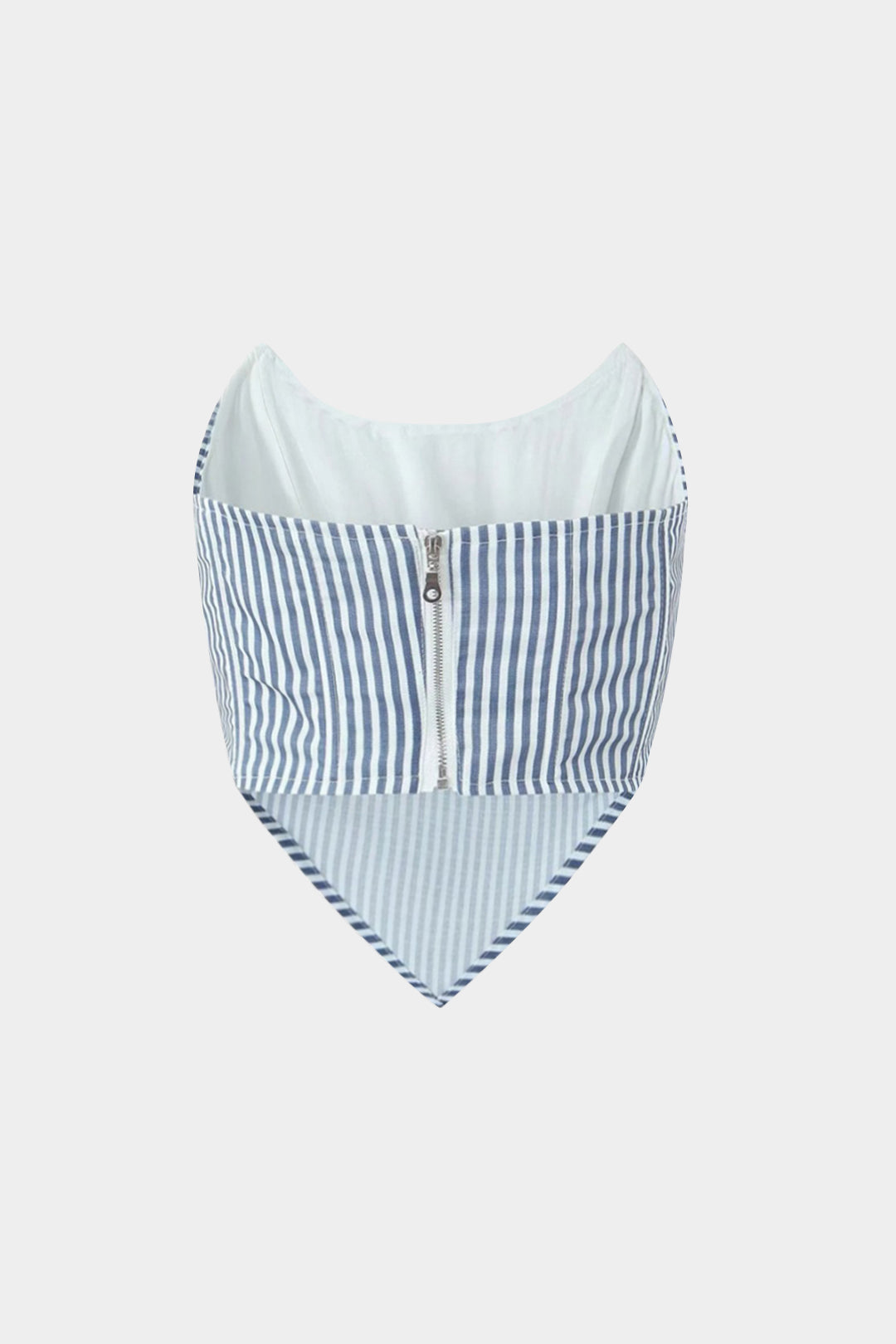 Stripes Print Ruched Zipper Tube Top