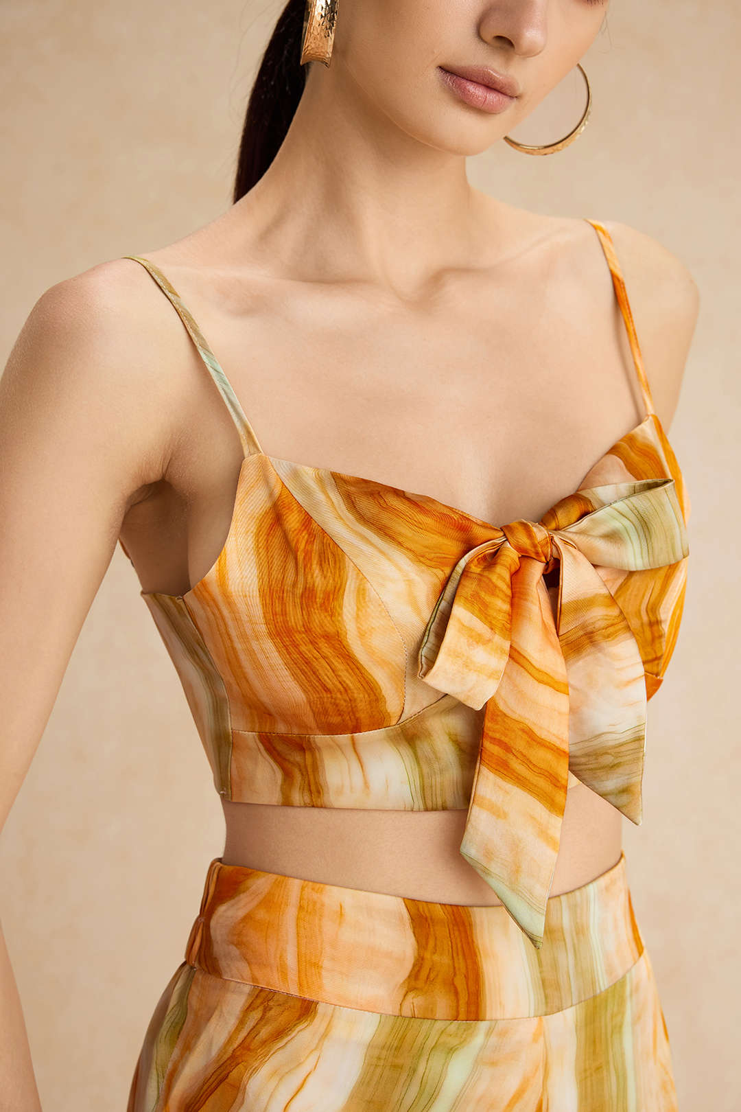 Tie Dye Print Tie Front Slip Cami Top