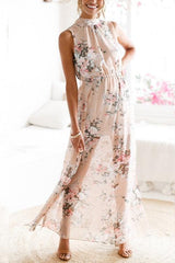 Side Slit Pink Blended Maxi Dress