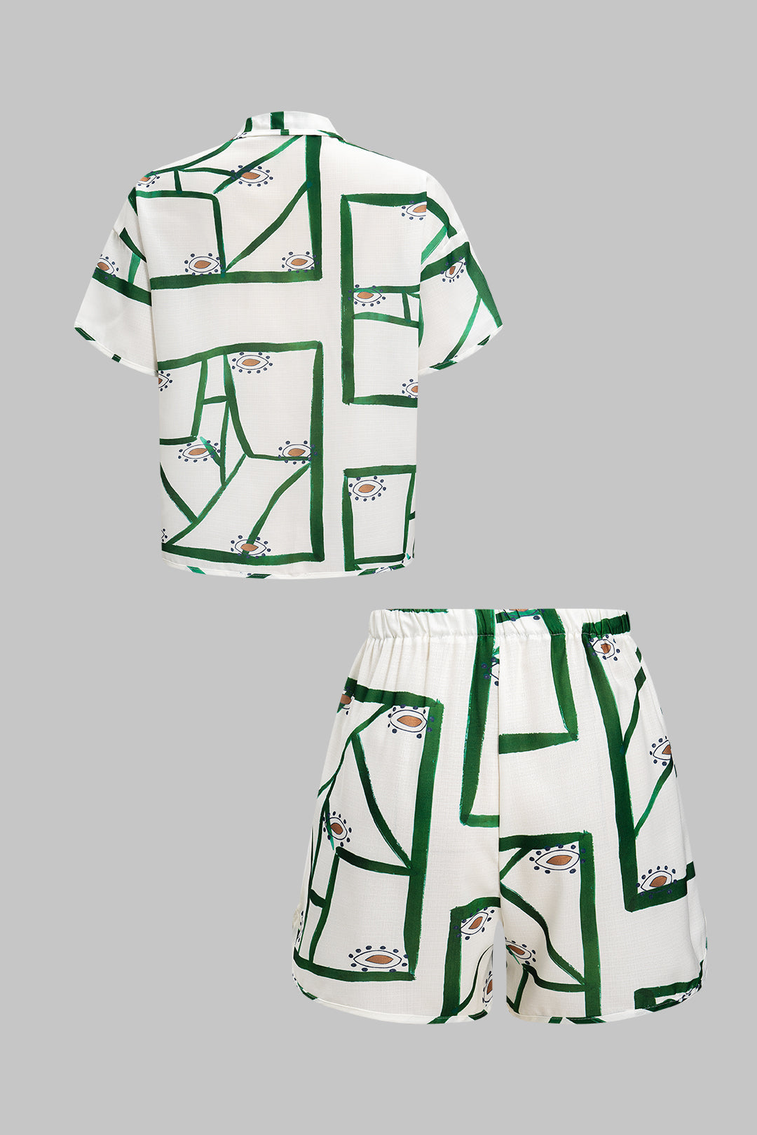 Stripe Contrast Print Pocket Shirt And Drawstring Shorts Set