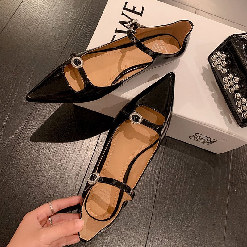 Brynn Pointy Toe Block Heels Mary Jane Flats