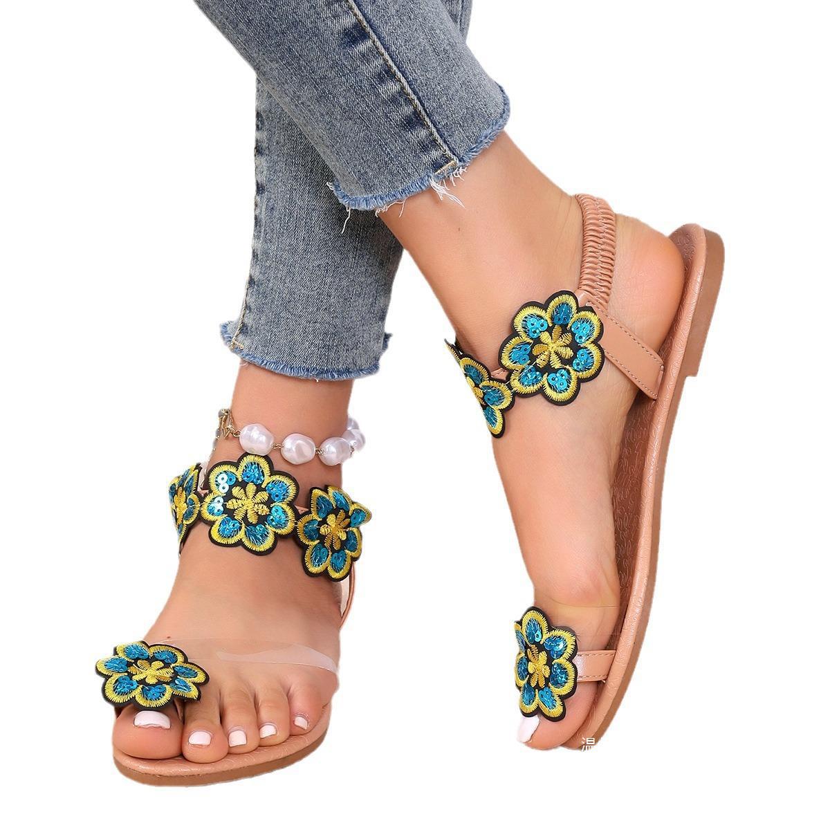 Women's Plus Size Flower Flat Vacation Style Sandals
