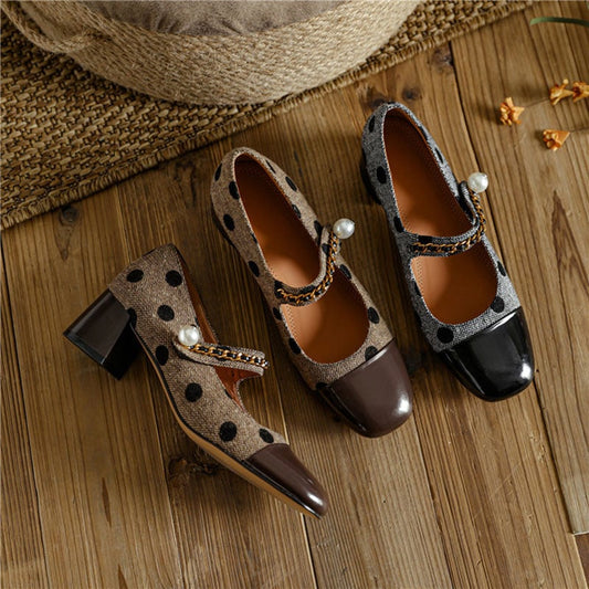 Lelya Square Toe Block Heels Mary Jane Shoes