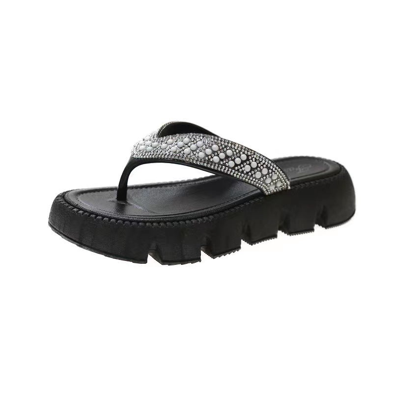 Women's Rhinestone Thick-soled Flip-flops Summer Outdoor Fashion Sandals