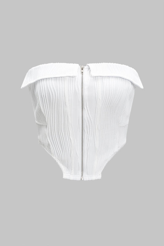 Texture Zipper Strapless Tube Top