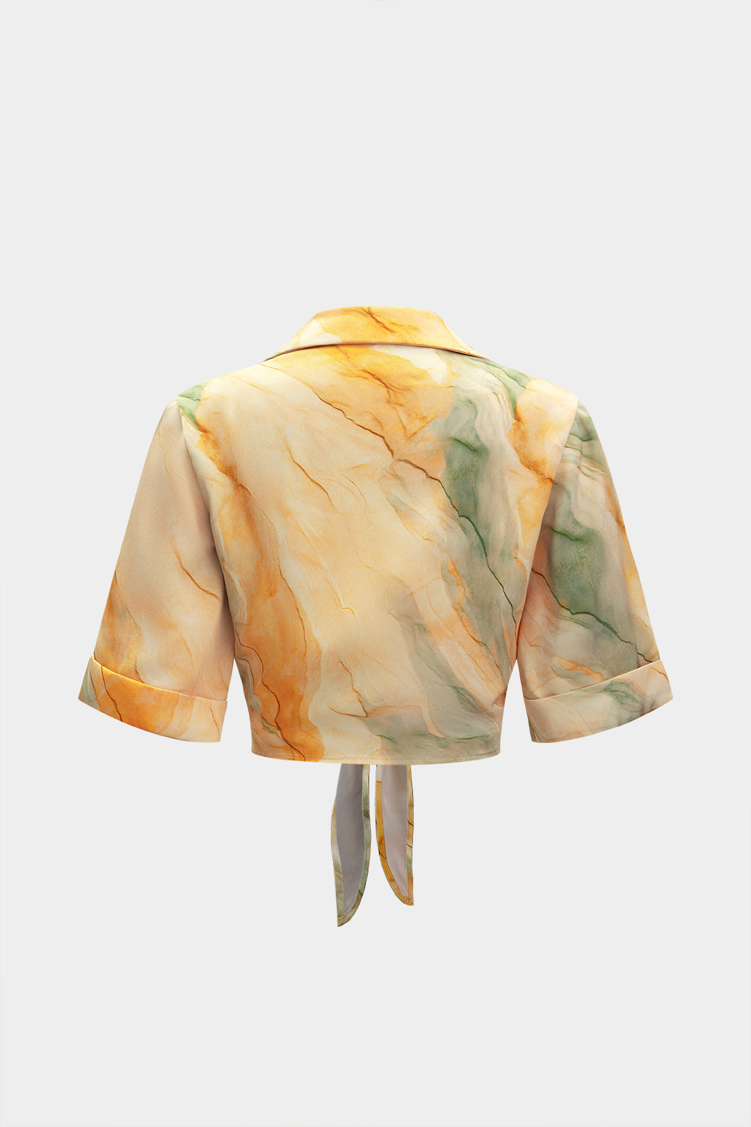 Tie Dye Print Satin Knotted Short-Sleeve Shirt