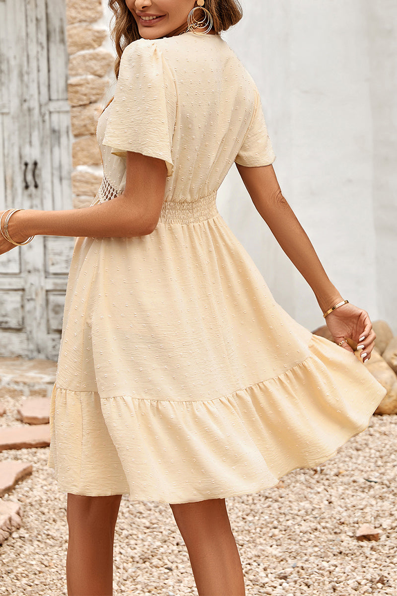 V-neck  Ruffle Sleeve Dress
