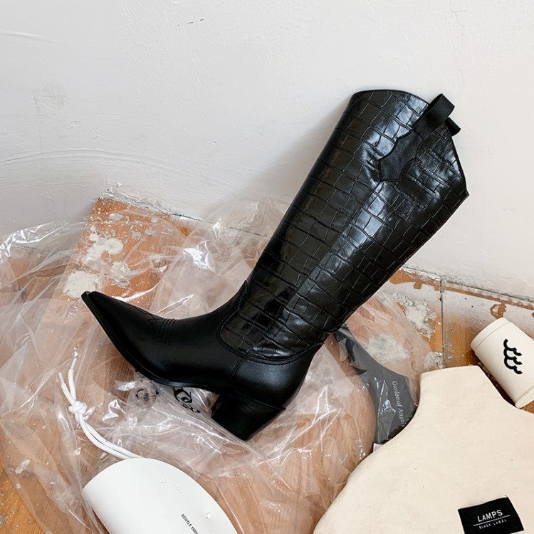 Western R Toe Boots Cowboy Boots Roper Cowgirl Boots Handmade Genuine Leather in Black/Brown - HIGH WESTERN BOOTS