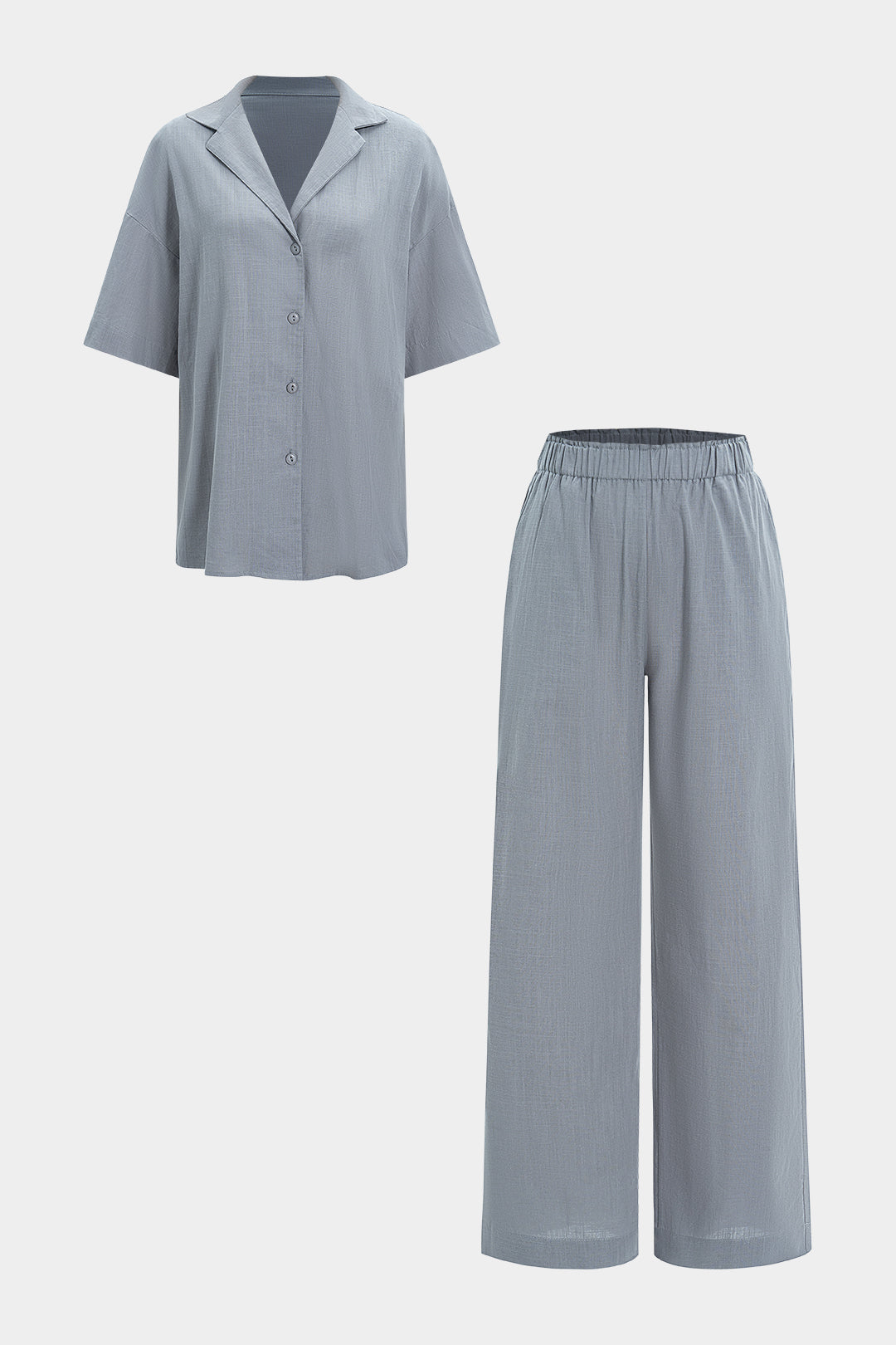 Tie Front Buttoned Shirt And High Waist Trousers Set