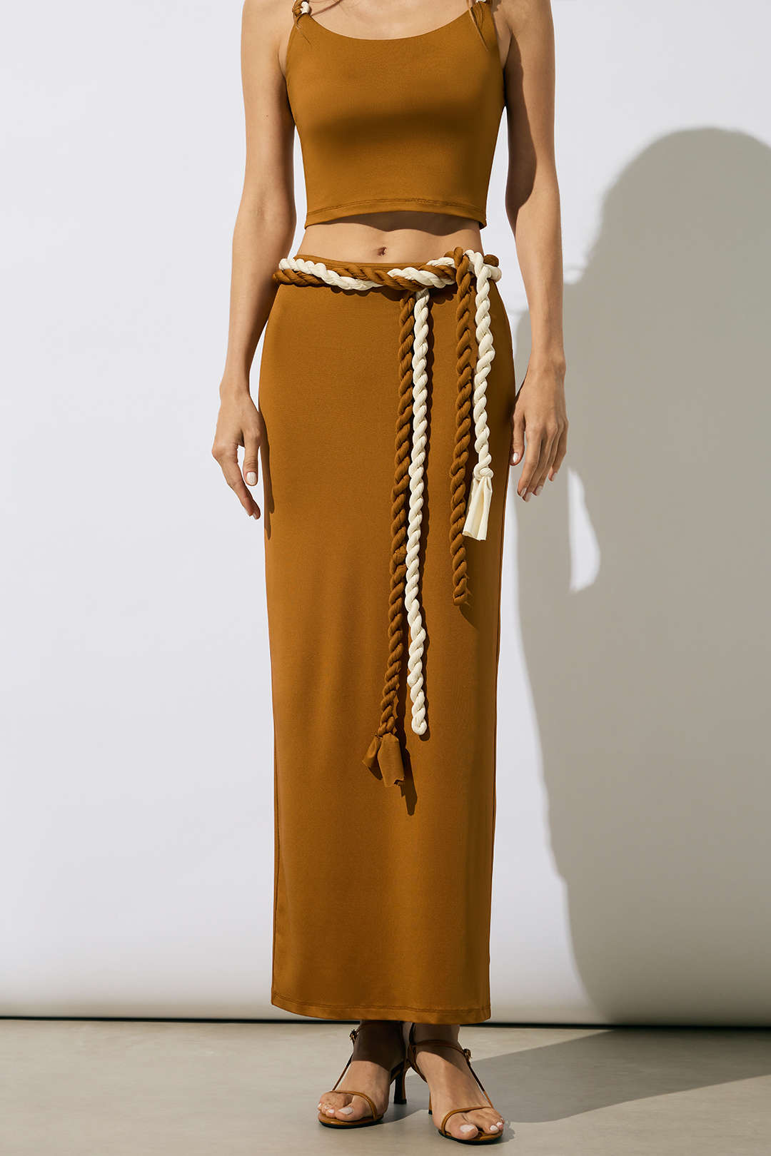 Tie Front Belted Skirt
