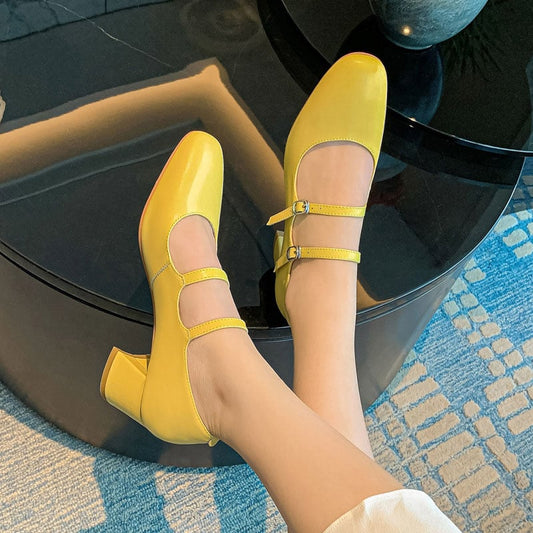 Danas Round Toe Block Heels Mary Jane Shoes