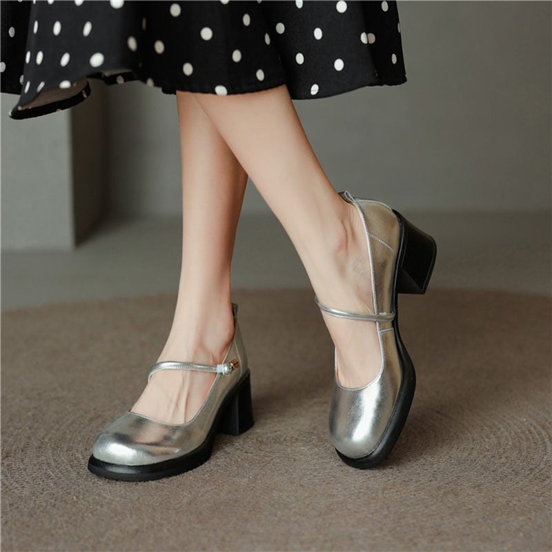 Kaisa Round Toe Block Heels Mary Jane Shoes