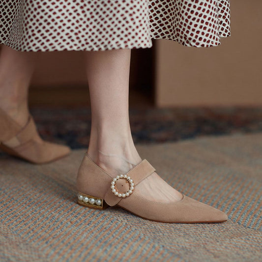 Kenene Pointy Toe Block Heels Mary Jane Shoes