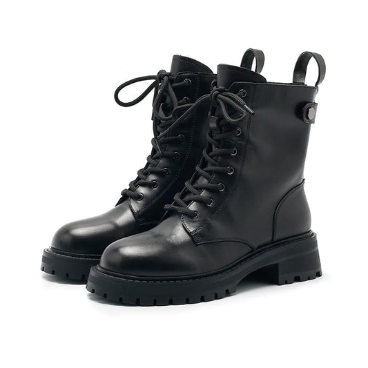 Fashion Leather Combat Boots Designer Retro Chunky Riding Boots