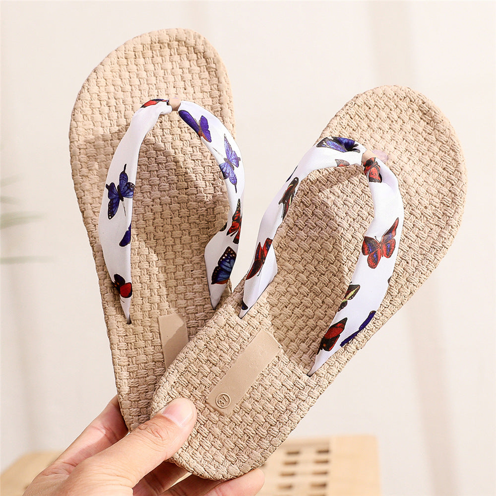 Women's Flip-flops Summer Wear Fashionable Imitation Linen Sandals