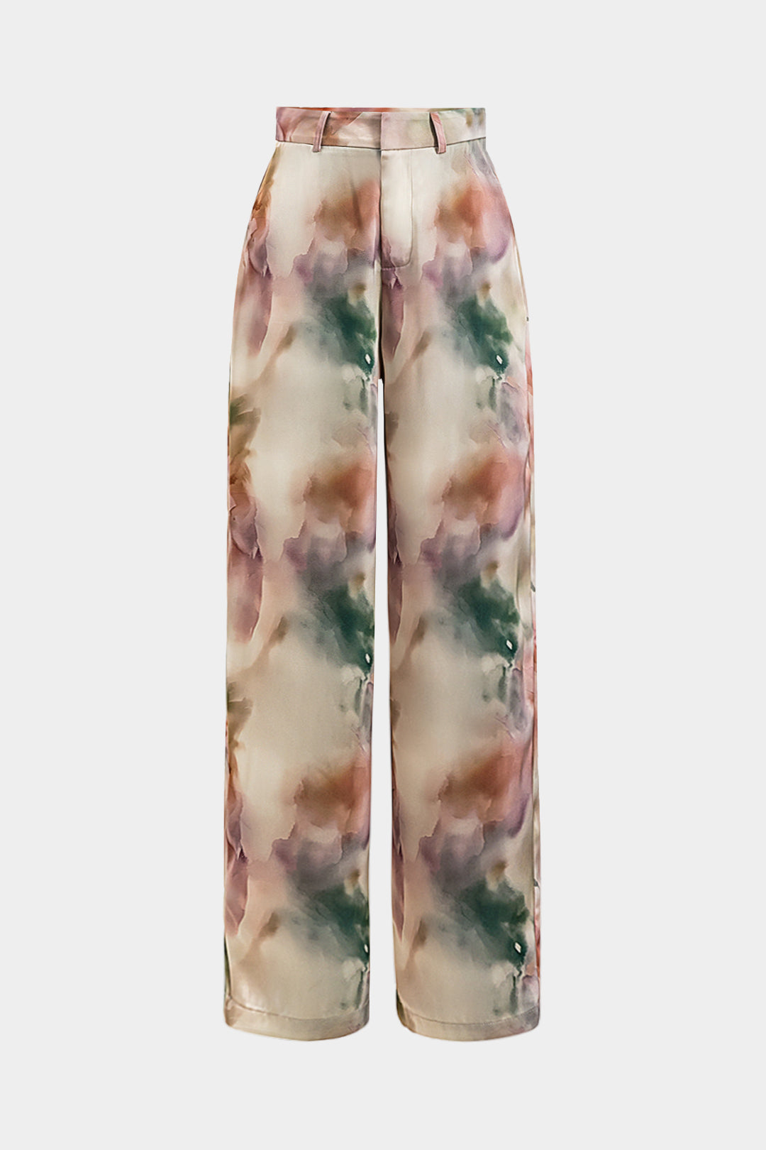 Watercolor Print Satin Pocket Trousers
