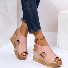 Buckle Detail Slingback Wedge Sandals