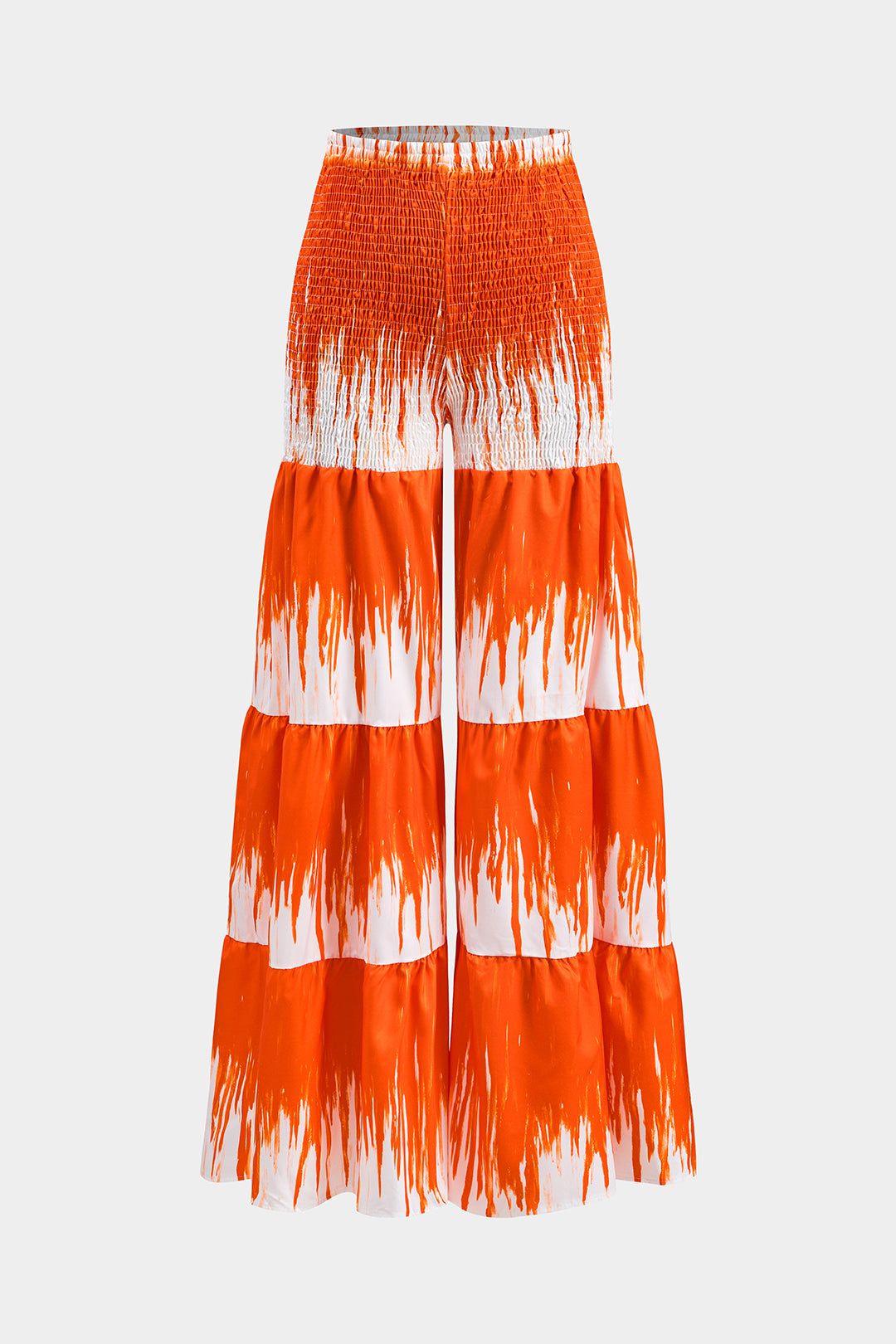 Tropical Pattern Ruffle V-Neck Tie Front Top And Ruched High Waist Wide Leg Pants Set