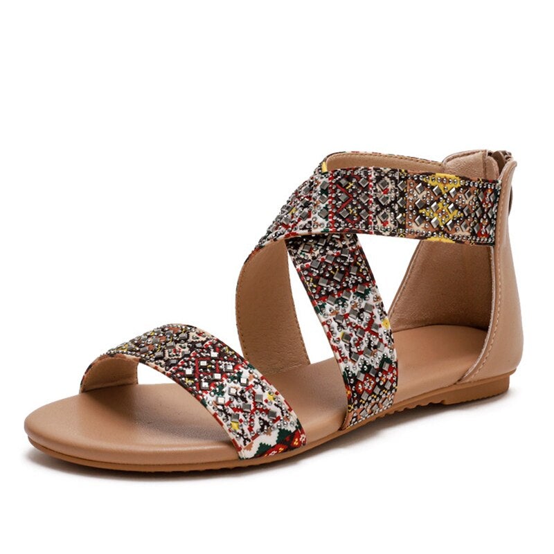 Women's Flat Sandals  Summer Clip Toe Retro Ladies Shoes