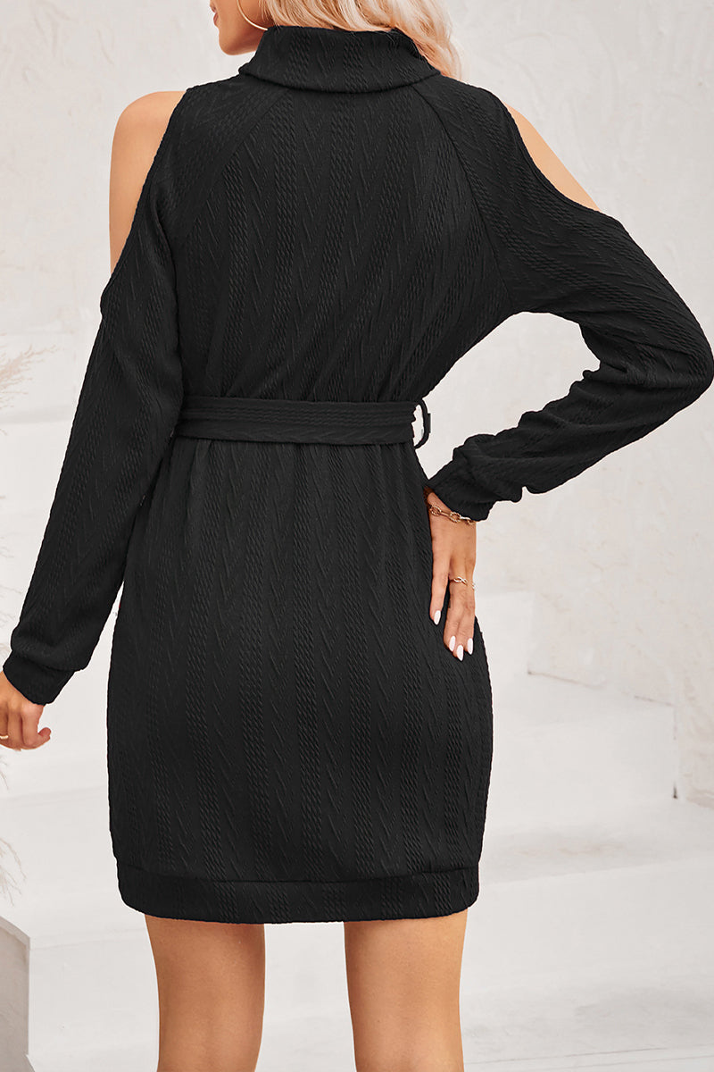 Turtleneck Cutout Tie Dress