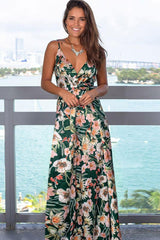 Boho Printed Ruched V Neck Maxi Beach Wrap Dress