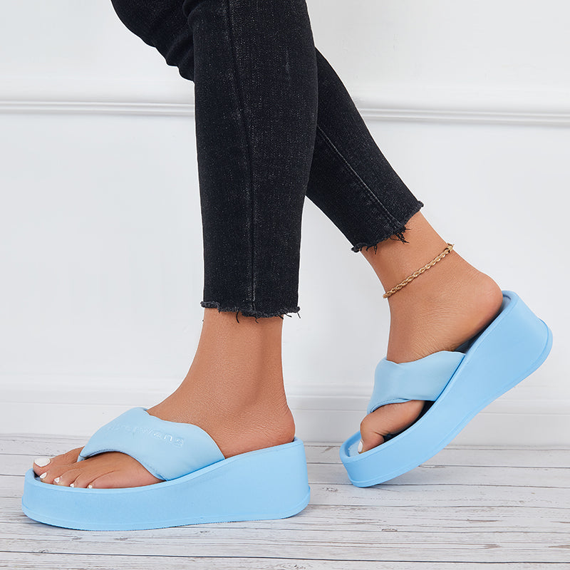 Soft Platform Wedge Slippers Thong Slides Flip Flop Sandals