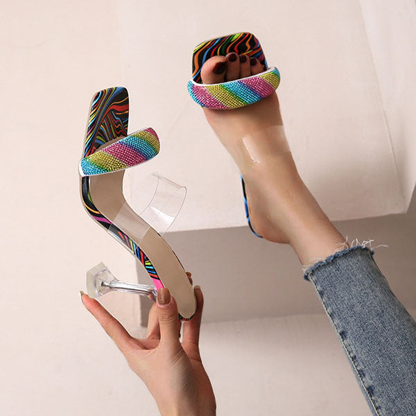 Sexy Multicolor Rhinestone High Heeled Slippers