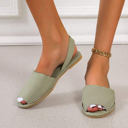Peep Toe Flat Canvas Flat Sandals Shoes Slip On Shallow Female
