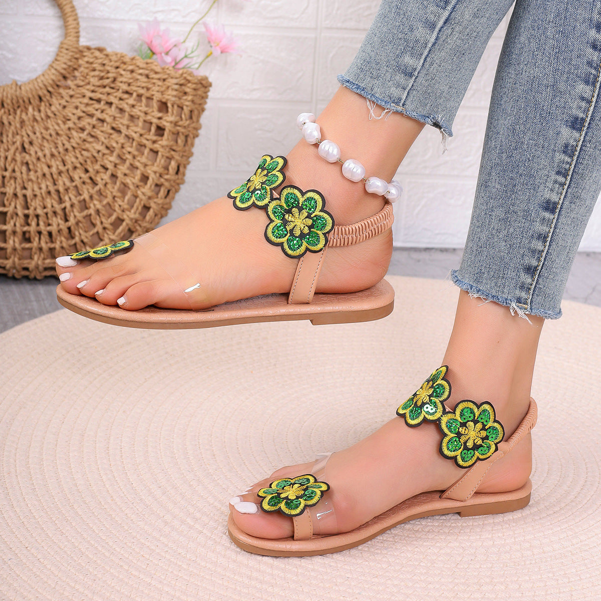 Women's Plus Size Flower Flat Vacation Style Sandals