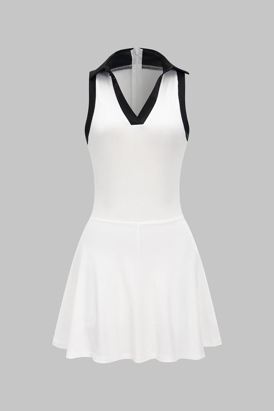 Zipper V-Neck Sleeveless Mini Dress