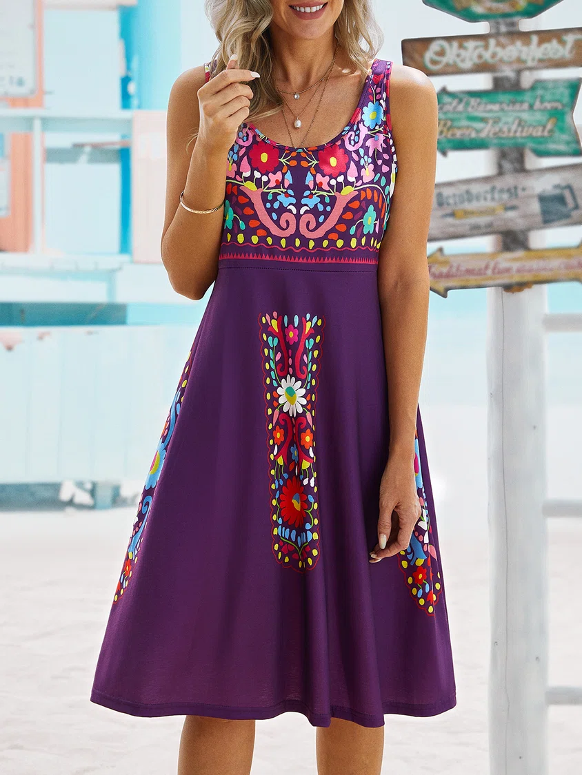 Crew Neck Tribal Sleeveless Knitting Dresses