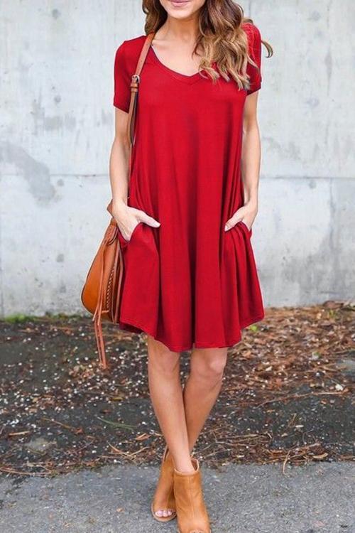 V-neck Casual Pocket Mini Dress