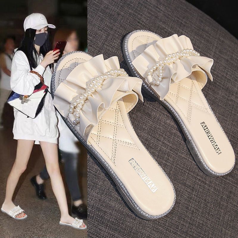 Women's Pearl Rhinestone Summer Outdoor Fashion Flat Sandals